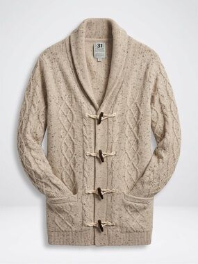 Simons Oatmeal Speckle Shawl-Collar Toggle Cardigan